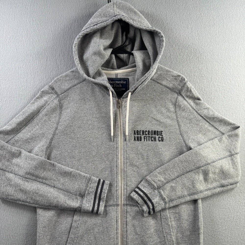 Abercrombie Hoodie Mens Small Gray Thermal Knit Lightweight Full Zip